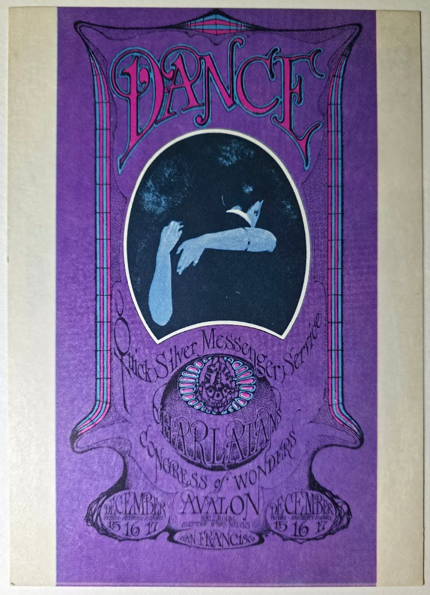 Quicksilver Messenger Service, The Charlatans, Congress Of Wonders, The Avalon Ballroom by Stanley Mouse - December 15-17, 1967 - Family Dog Vintage Postcard