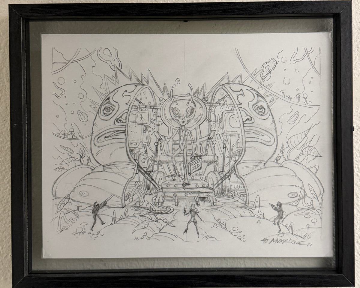 MUNK ONE "LUCHA ALIEN PENCILS" Original Framed Artwork