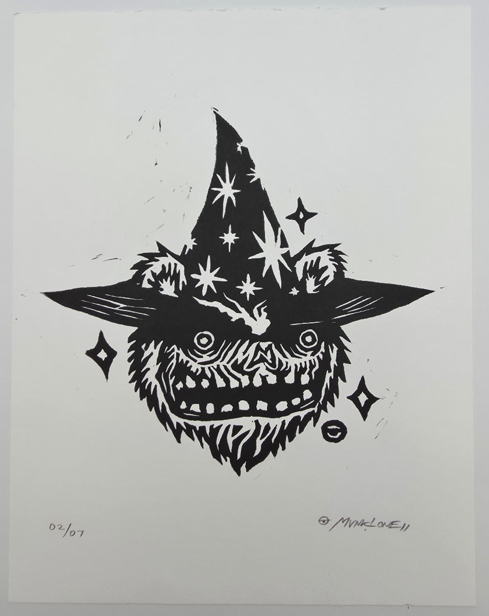 MUNK ONE "WIZARD BEASTIE" LINO CUT PRINT