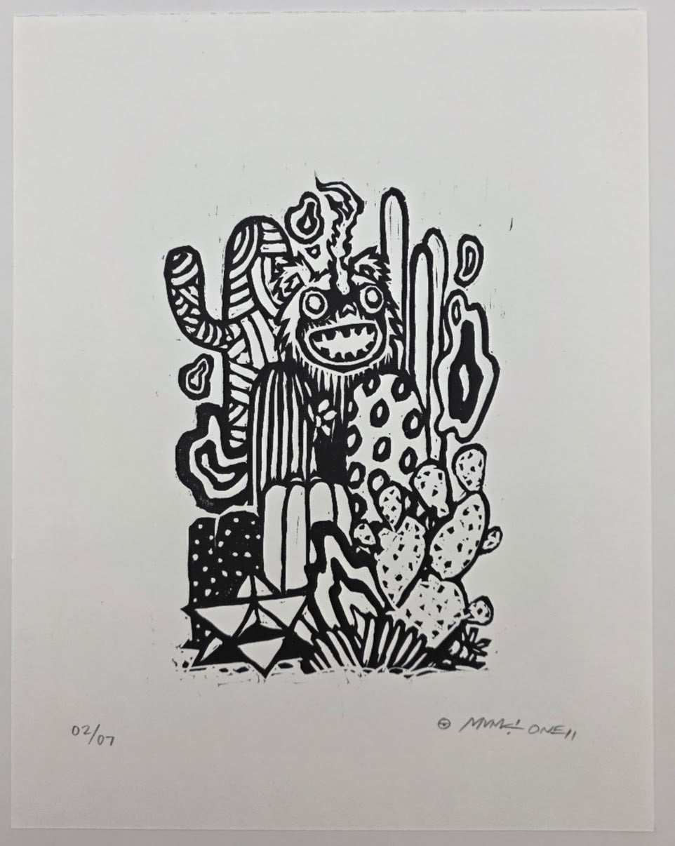 MUNK ONE "MAGICAL THINKING BEASTIE" LINO CUT PRINT