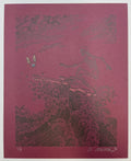 EMEK "Surfing Skeleton" Burgundy Hand Embellished Letterpress Print
