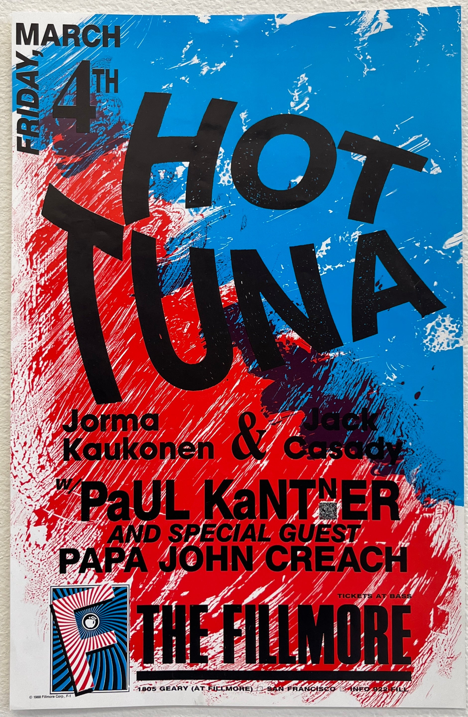F1 Hot Tuna, The Fillmore by Arlene Owseichik - March 4, 1988 - Fillmore Gig Print