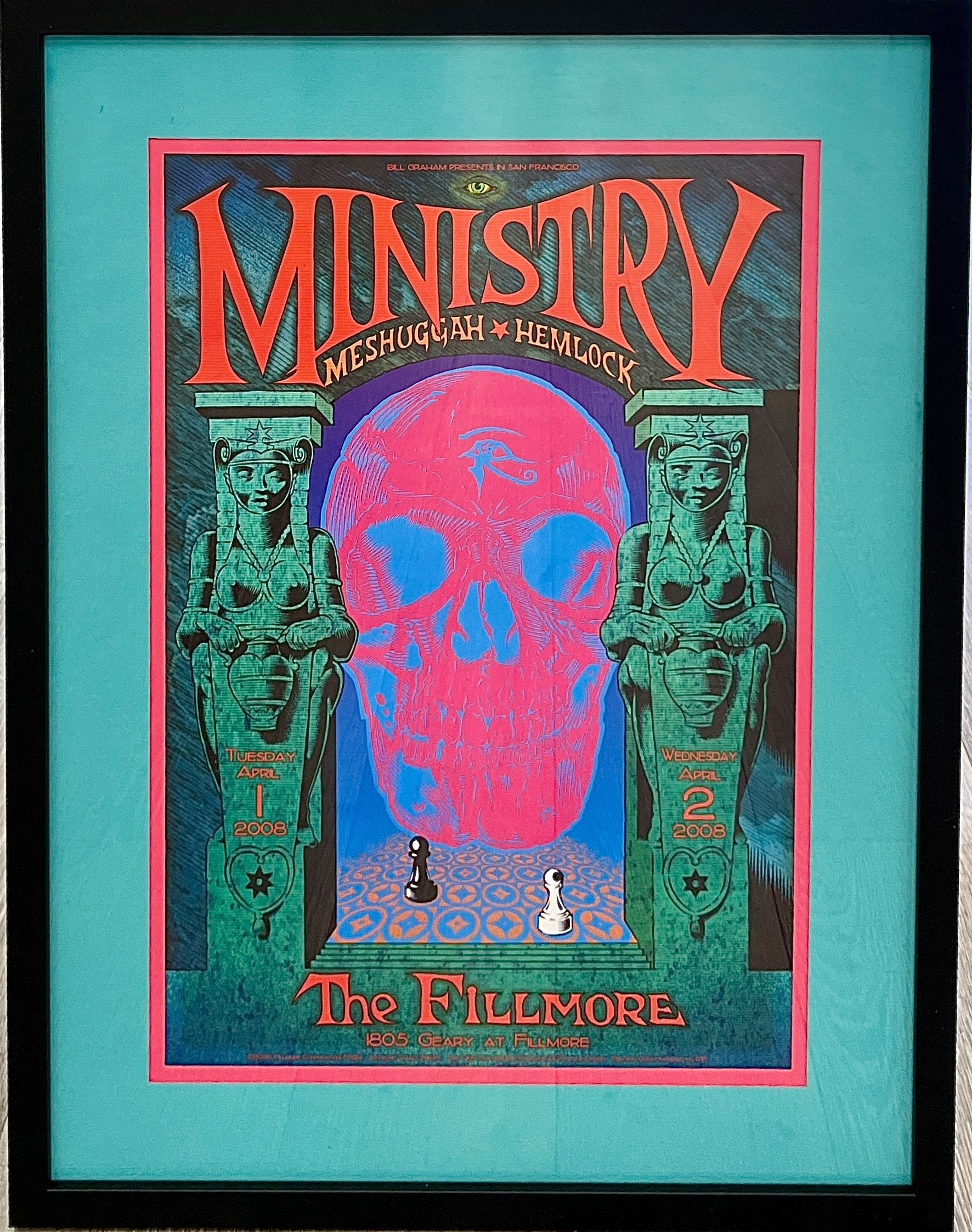 Custom Framed F929 Ministry, Meshuggah, Hemlock - Chuck Sperry - April 1-2, 2008 - Fillmore Print