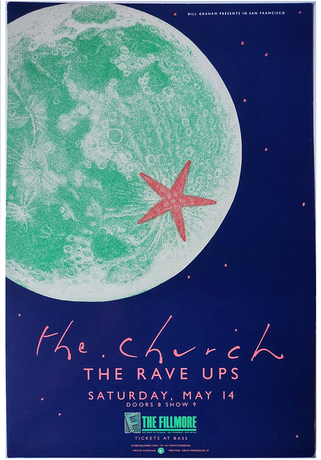 F18 The Church, The Fillmore by Arlene Owseichik - May 14 1988 - San Francisco, Fillmore Gig Print