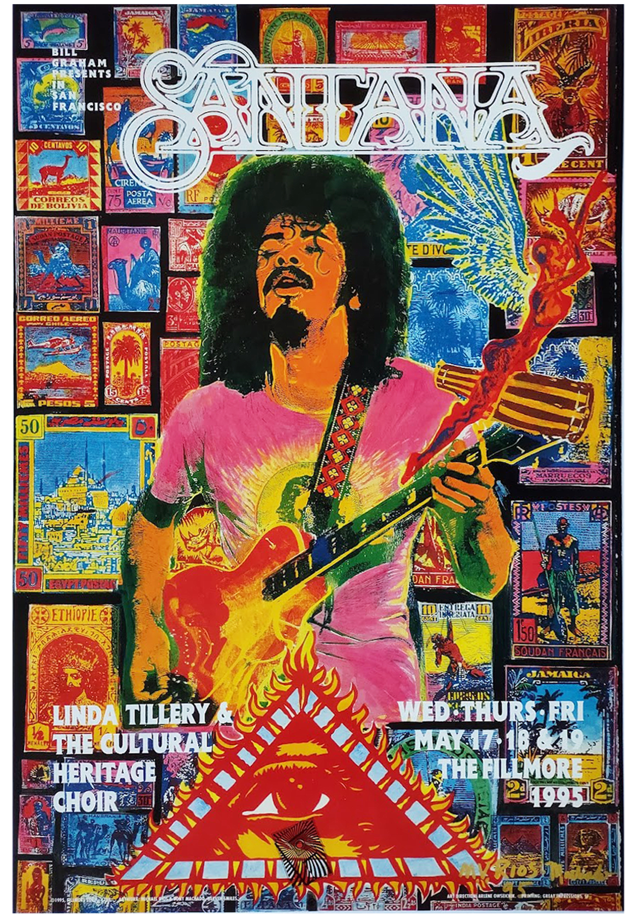 F188 Santana, The Fillmore by Michael Rios, Tony Machado - May 17-19, 1995 - San Francisco, Fillmore Gig Print