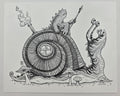 MAZZA "Snail Rider" Brilliant White Letterpress Print