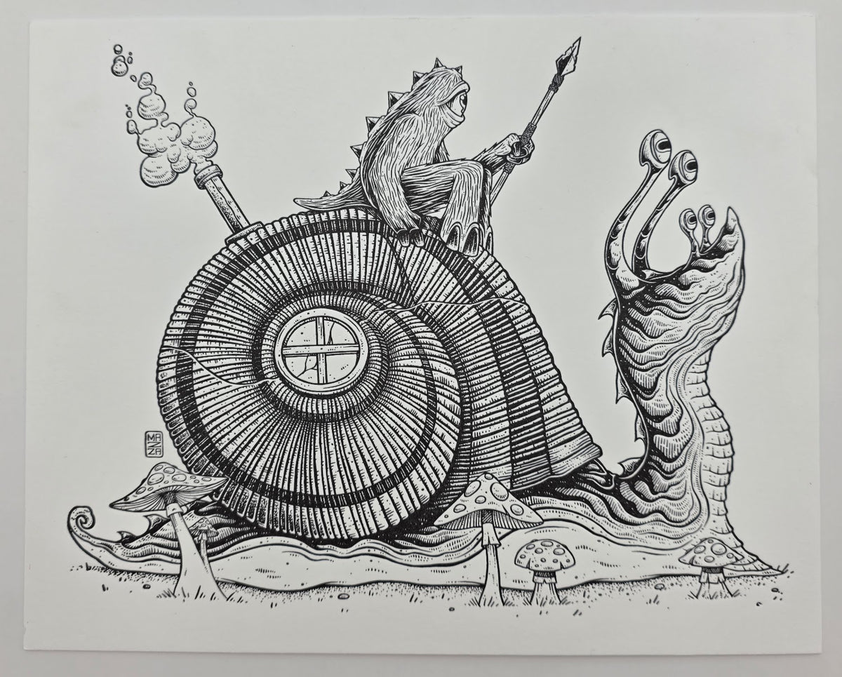 MAZZA "Snail Rider" Brilliant White Letterpress Print