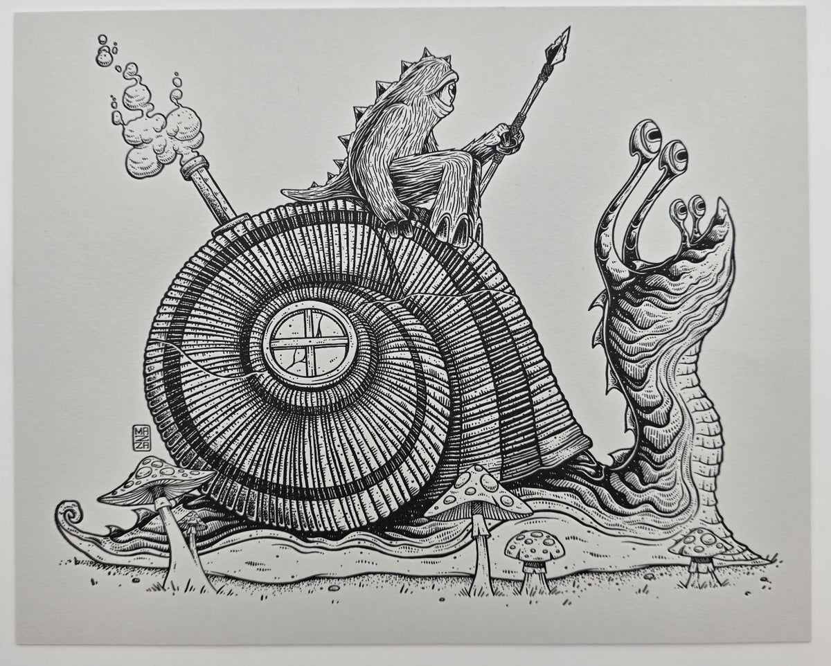 MAZZA "Snail Rider" Grey Letterpress Print