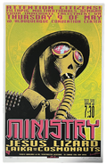 EMEK 1996 Ministry concert poster: gas-mask figure in a helmet, Jesus Lizard and Laika and the Cosmonauts, Albuquerque Convention Center, signed artist proof