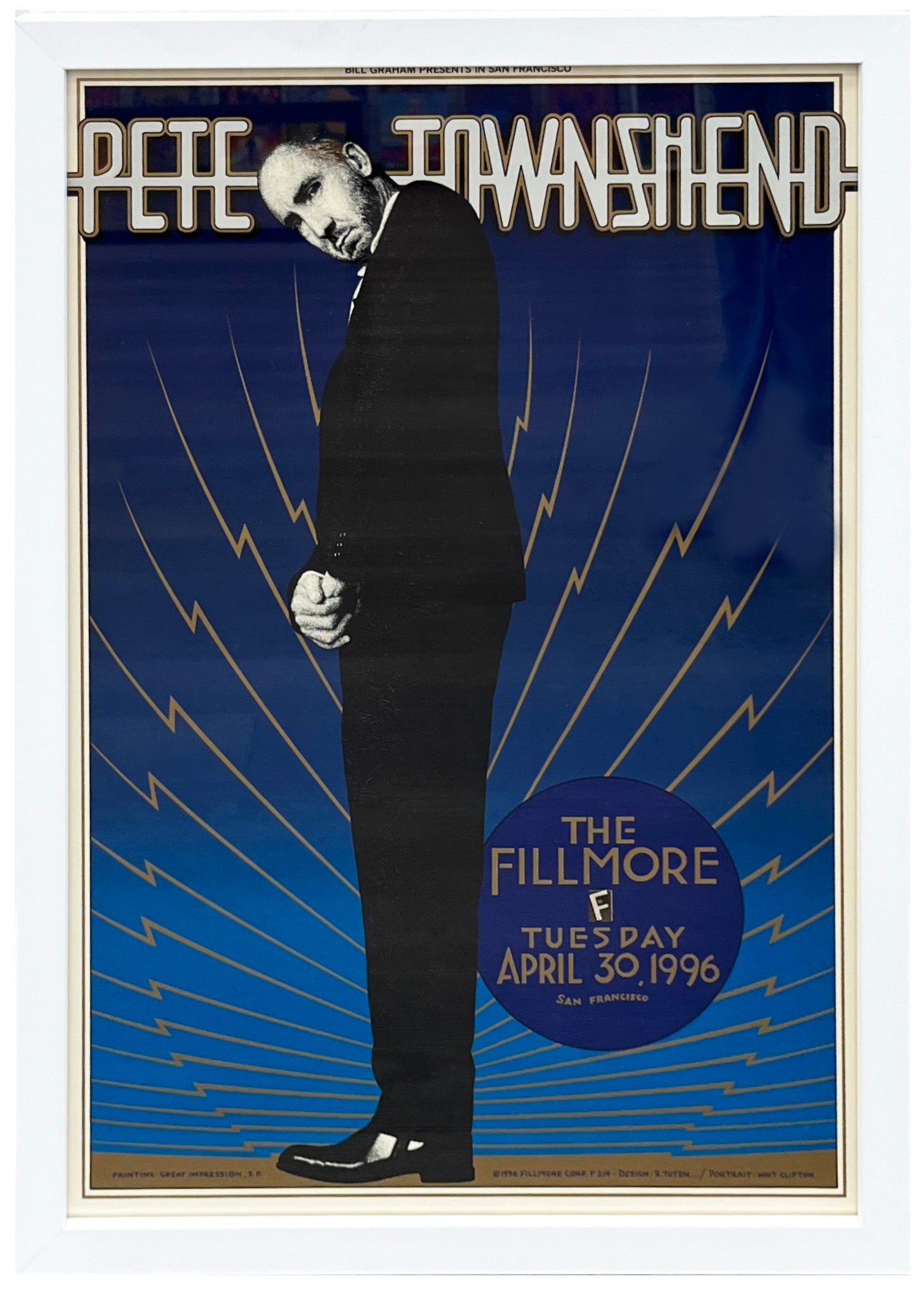 Custom Framed F219 Pete Townshend, Randy Tuten - April 30, 1996 Fillmore Print