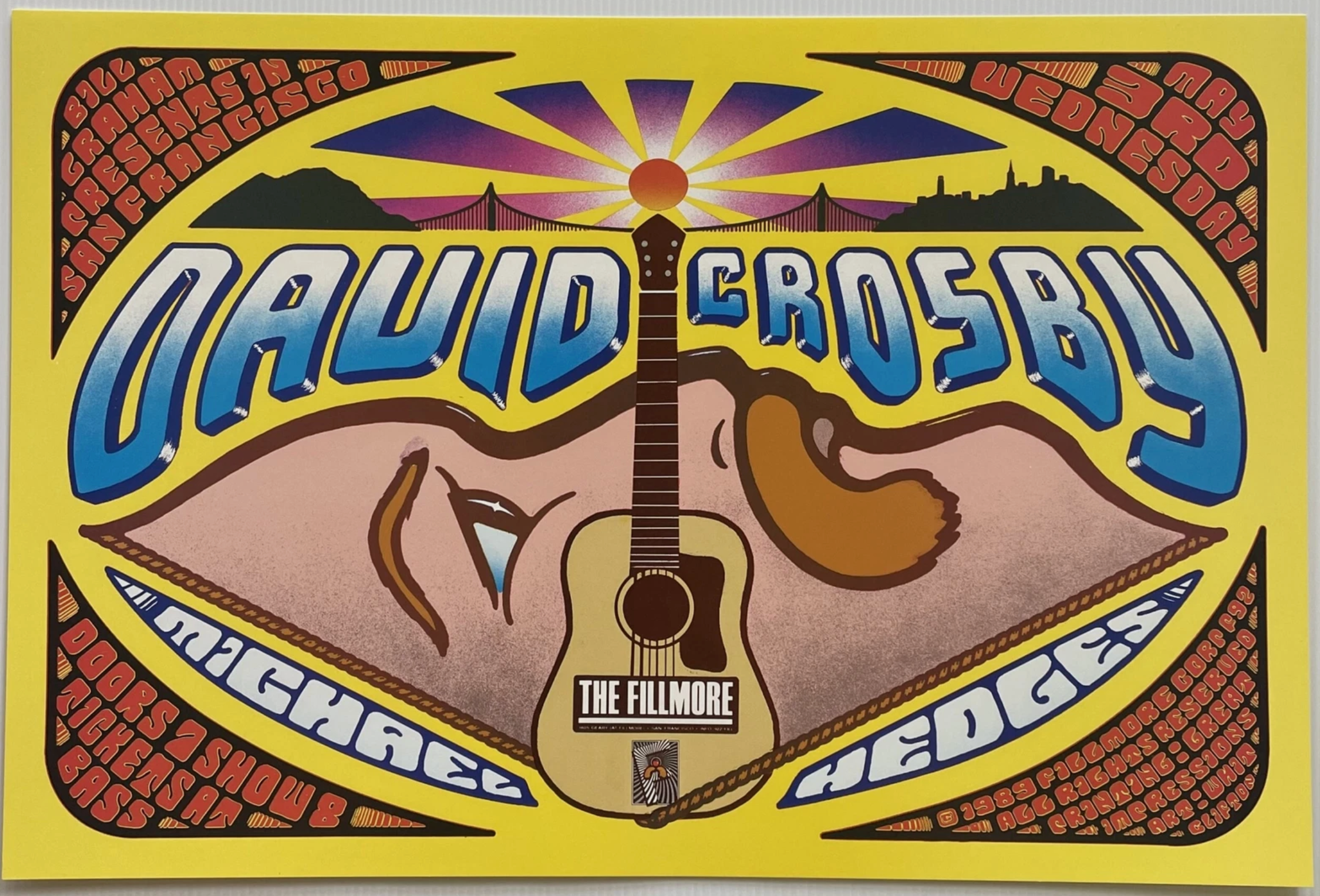 F92 David Crosby, The Fillmore by Whit Clifton - May 3, 1989 - San Francisco, Fillmore Gig Print