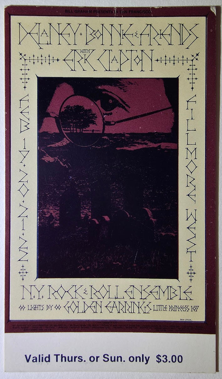 Delaney & Bonnie, Eric Clapton, The Fillmore by David Singer - February 19, 1970 - Vintage Concert Ticket