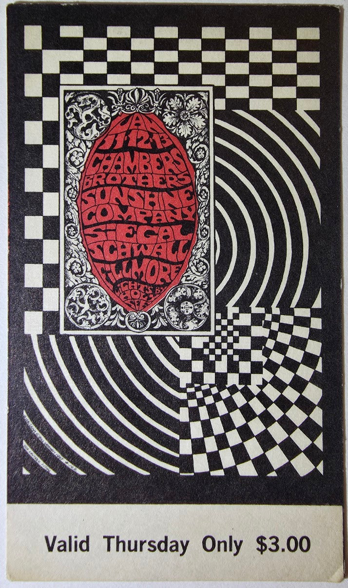 Chambers Brothers, The Sunshine Company, Siegel Schwall Band, The Fillmore by Bonnie MacLean - January 11, 1968 - Vintage Concert Ticket