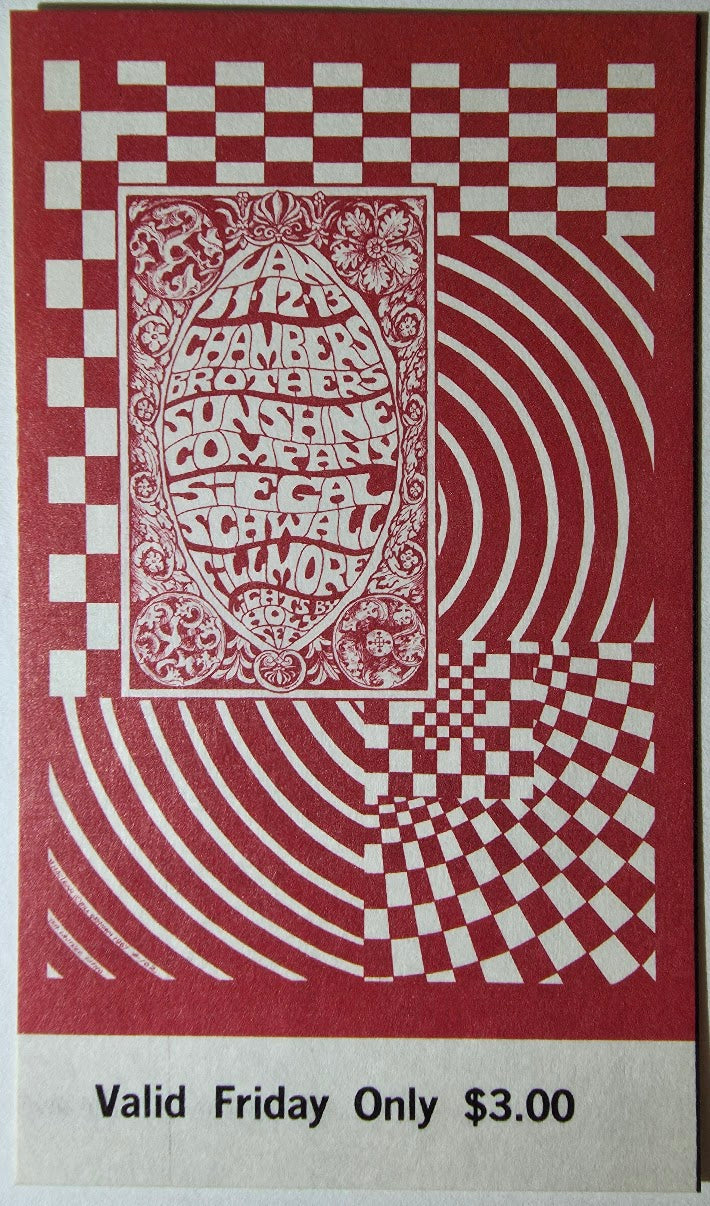 Vintage Ticket Bundle - 3 Night Run - Chambers Brothers, The Sunshine Company, Siegel Schwall Band by Bonnie MacLean - January 11-13, 1968 - The Fillmore