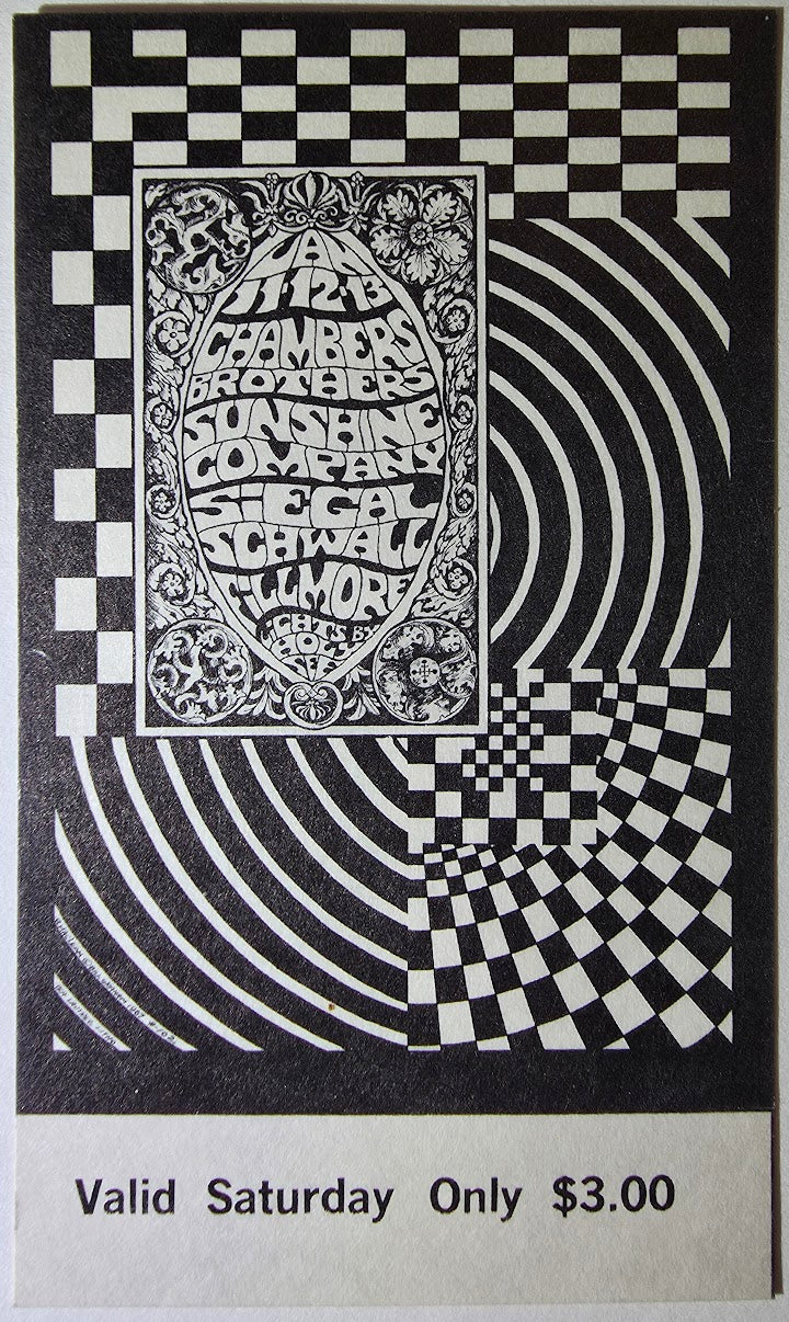 Vintage Ticket Bundle - 3 Night Run - Chambers Brothers, The Sunshine Company, Siegel Schwall Band by Bonnie MacLean - January 11-13, 1968 - The Fillmore