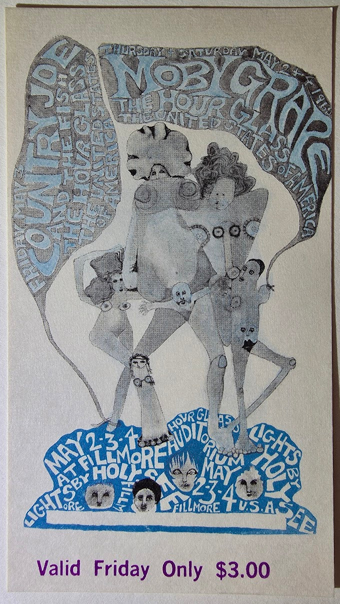 Vintage Ticket Bundle - 3 Night Run - Moby Grape, Hour Glass, Country Joe & The Fish by Mari Tepper - May 2-4, 1968 - The Fillmore