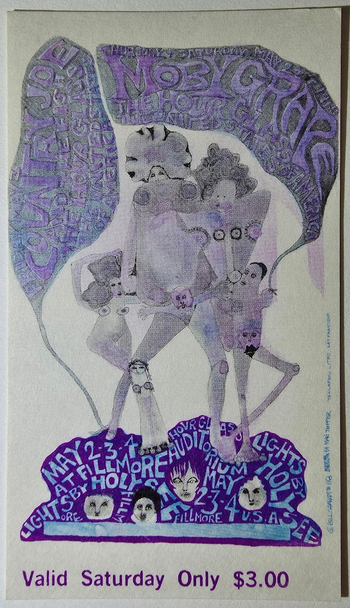 Vintage Ticket Bundle - 3 Night Run - Moby Grape, Hour Glass, Country Joe & The Fish by Mari Tepper - May 2-4, 1968 - The Fillmore