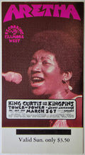 Aretha Franklin, King Curtis And The Kingpins, Tower Of Power, James Anderson, The Fillmore by David Singer, Jim Marshall - March 8, 1971 - Vintage Concert Ticket