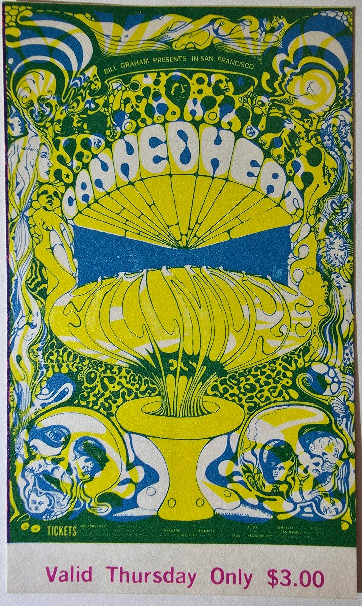 Canned Heat, Gordon Lightfoot, Cold Blood, The Fillmore by Lee Conklin - October 3, 1968 - Vintage Concert Ticket