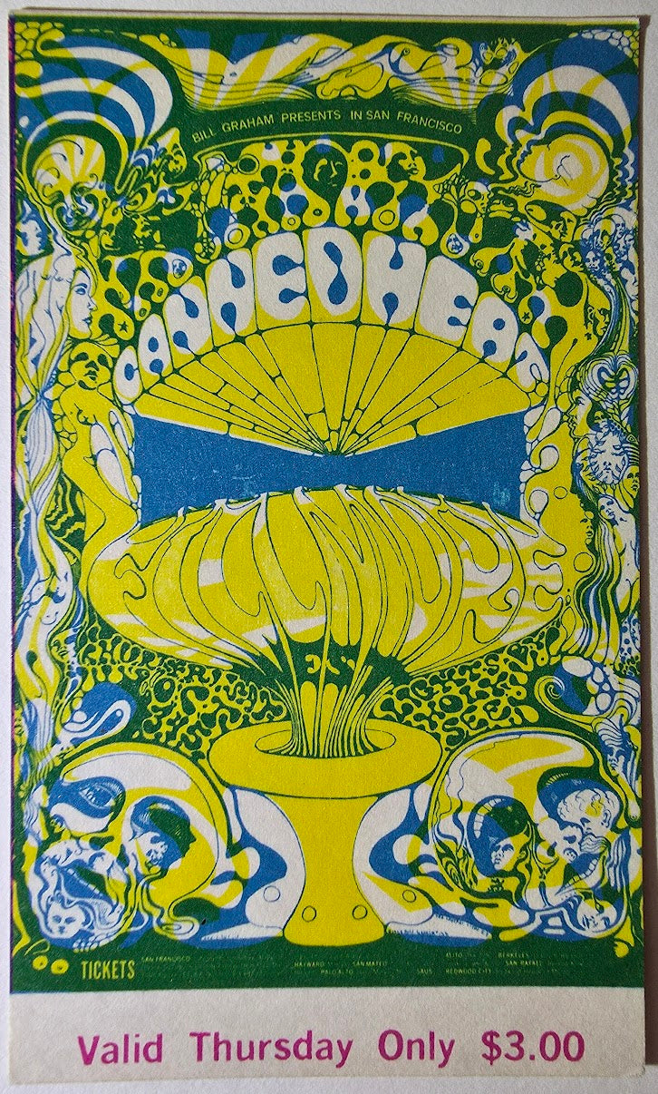 Canned Heat, Gordon Lightfoot, Cold Blood, The Fillmore by Lee Conklin - October 3, 1968 - Vintage Concert Ticket