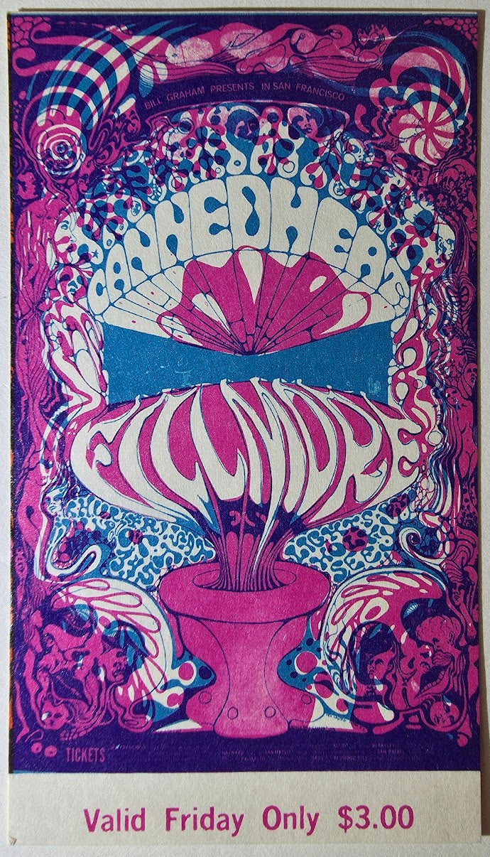 Canned Heat, Gordon Lightfoot, Cold Blood, The Fillmore by Lee Conklin - October 4, 1968 - Vintage Concert Ticket