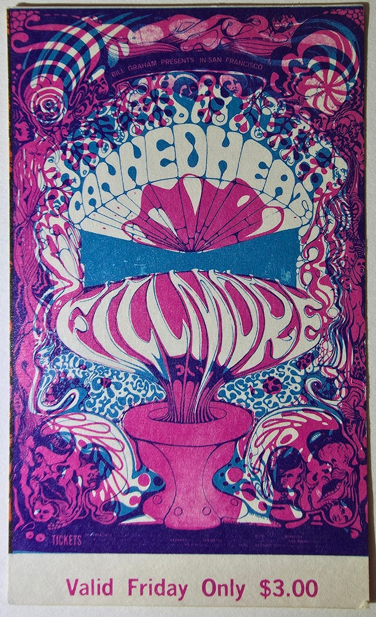 Canned Heat, Gordon Lightfoot, Cold Blood, The Fillmore by Lee Conklin - October 4, 1968 - Vintage Concert Ticket