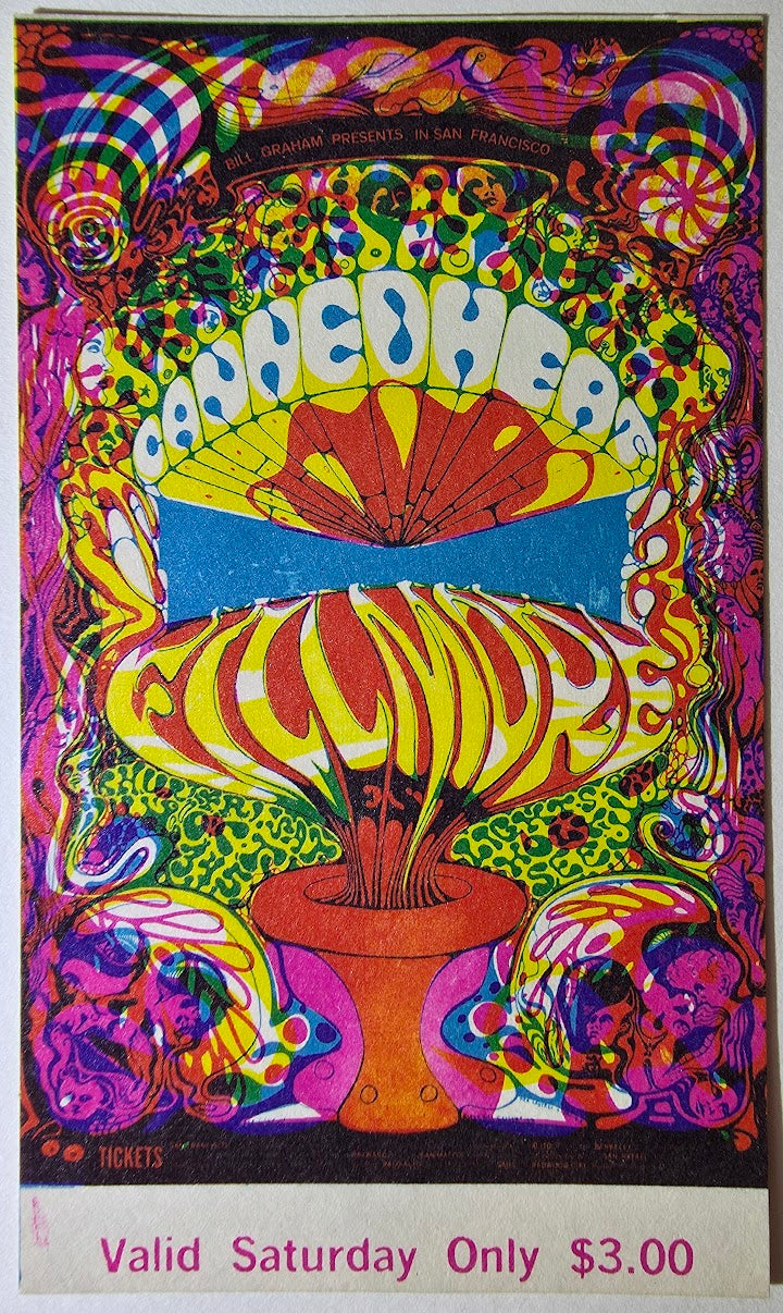 Canned Heat, Gordon Lightfoot, Cold Blood, The Fillmore by Lee Conklin - October 5, 1968 - Vintage Concert Ticket