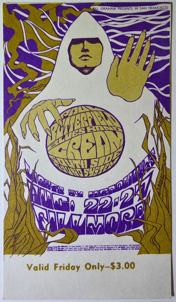 Cream, Butterfield Blues Band, The Southside Sound system, The Fillmore by Bonnie MacLean - August 25, 1967 - Vintage Concert Ticket