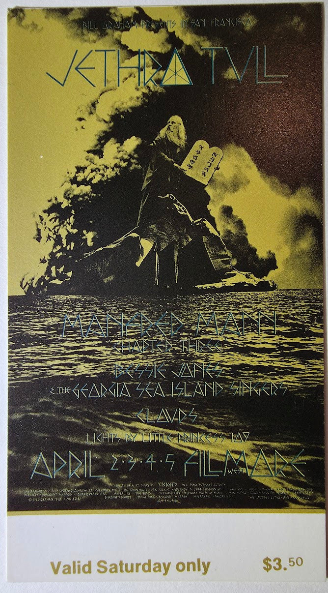 Vintage Ticket Bundle - 2 Night Run - Jethro Tull, Manfred Mann, Bessie Jones And The Georgia Sea Island Singers, Clouds West by David Singer - April 2-5, 1970 - The Fillmore