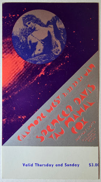 Spencer Davis, Taj Mahal, Fox, The Fillmore by David Singer - January 21 & 24, 1971 - Vintage Concert Ticket