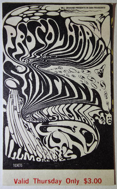 Procol Harum, Santana, Salloom-Sinclair, The Fillmore by Lee Conklin - October 31, 1968 - Vintage Concert Ticket