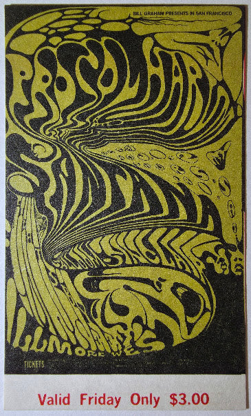 Procol Harum, Santana, Salloom-Sinclair, The Fillmore by Lee Conklin - November 1, 1968 - Vintage Concert Ticket