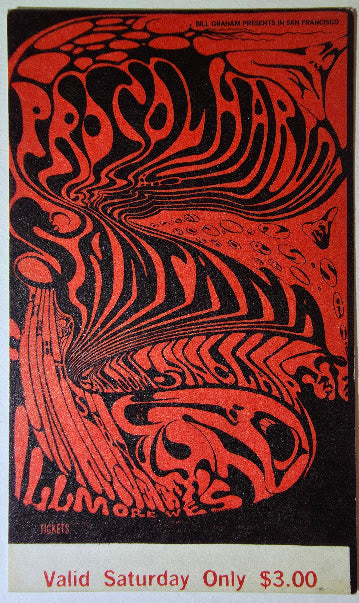 Procol Harum, Santana, Salloom-Sinclair, The Fillmore by Lee Conklin - November 2, 1968 - Vintage Concert Ticket