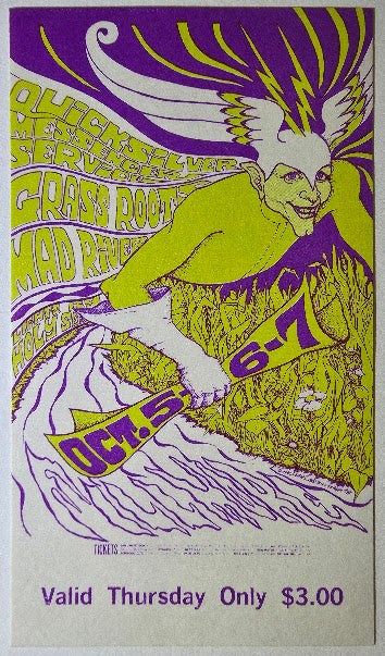 Vintage Ticket Bundle - 3 Night Run - Quicksilver Messenger Service, Grass Roots, Mad River by Bonnie MacLean - October 5-7, 1967 - The Fillmore