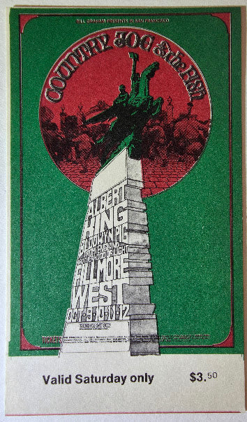 Country Joe & The Fish, Albert King, Blodwyn Pig, The Fillmore by Randy Tuten - October 11, 1969 - Vintage Concert Ticket