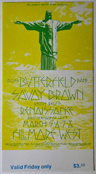 Vintage Ticket Bundle - 3 Night Run - Butterfield Blues Band, Savoy Brown, Rebassance West by David Singer - March 5-8, 1970 - The Fillmore