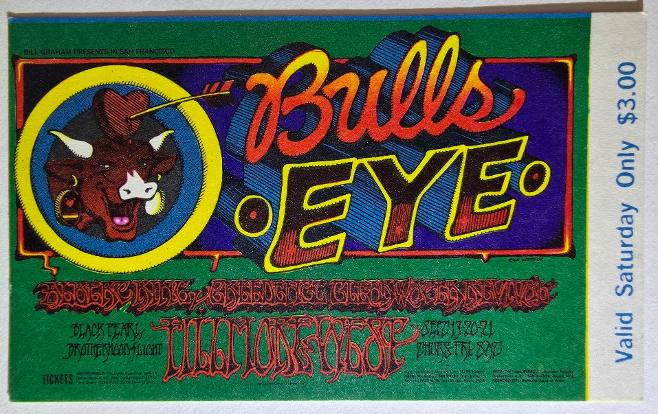 Vintage Ticket Bundle - 3 Night Run - Bullseye - Albert King, Creedence Clearwater Revival, Black Pearl West by Rick Griffin - September 19-21, 1968 - The Fillmore