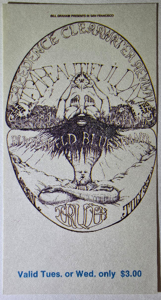 Credence Clearwater Revival, Steppenwolf, It's A Beautiful Day, Butterfield Blues Band, Ten Years After, The Fillmore by Lee Conklin - July 2-3, 1968 - Vintage Concert Ticket