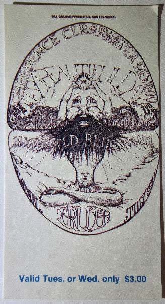 Credence Clearwater Revival, Steppenwolf, It's A Beautiful Day, Butterfield Blues Band, Ten Years After, The Fillmore by Lee Conklin - July 2-3, 1968 - Vintage Concert Ticket