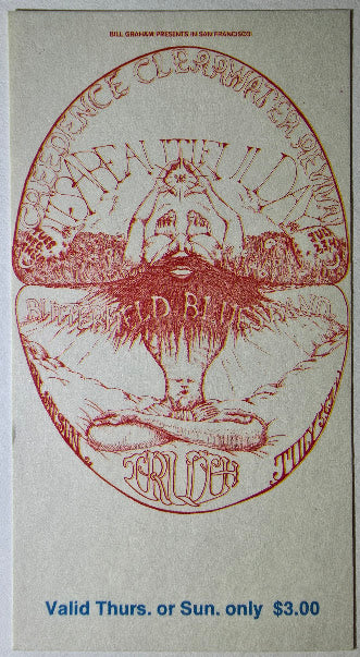 Credence Clearwater Revival, Steppenwolf, It's A Beautiful Day, Butterfield Blues Band, Ten Years After, The Fillmore by Lee Conklin - July 4 & 7, 1968 - Vintage Concert Ticket
