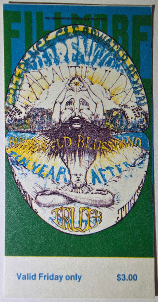 Credence Clearwater Revival, Steppenwolf, It's A Beautiful Day, Butterfield Blues Band, Ten Years After, The Fillmore by Lee Conklin - July 5, 1968 - Vintage Concert Ticket