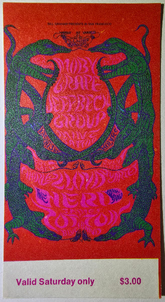 Vintage Ticket Bundle - 4 Night Run - Moby Grape, Jeff Beck Group, Charles Lloyd Quartet, James Cotton Blues Band West by Lee Conklin - July 23-27, 1968 - The Fillmore