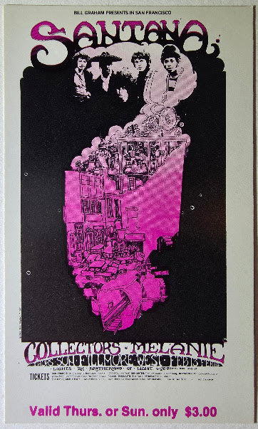 Vintage Ticket Bundle - 3 Night Run - Santana, Collectors, Melanie West by Greg Irons - February 13-16, 1969 - The Fillmore