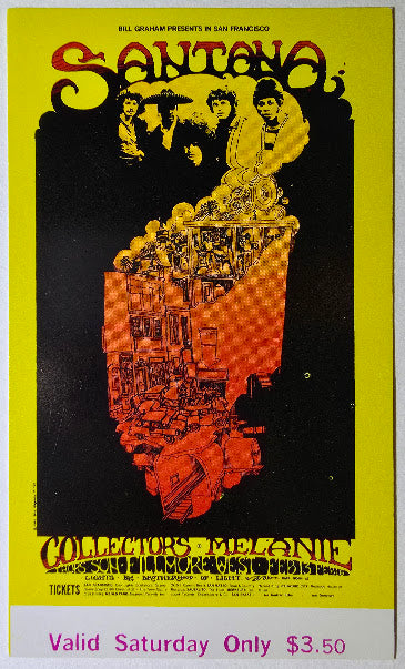 Vintage Ticket Bundle - 3 Night Run - Santana, Collectors, Melanie West by Greg Irons - February 13-16, 1969 - The Fillmore