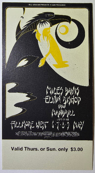 Vintage Ticket Bundle - 3 Night Run - Miles Davis, Elvin Bishop, Mandrill by David Singer - May 6-9, 1971 - The Fillmore