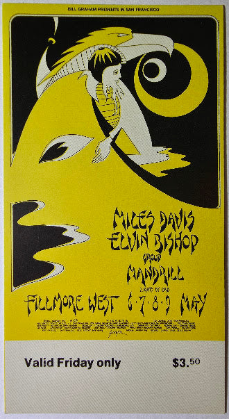 Vintage Ticket Bundle - 3 Night Run - Miles Davis, Elvin Bishop, Mandrill by David Singer - May 6-9, 1971 - The Fillmore