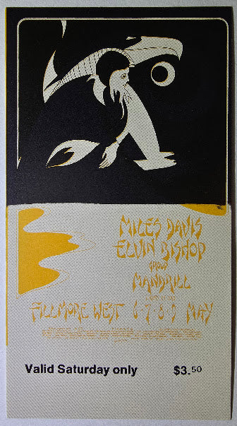 Vintage Ticket Bundle - 3 Night Run - Miles Davis, Elvin Bishop, Mandrill by David Singer - May 6-9, 1971 - The Fillmore