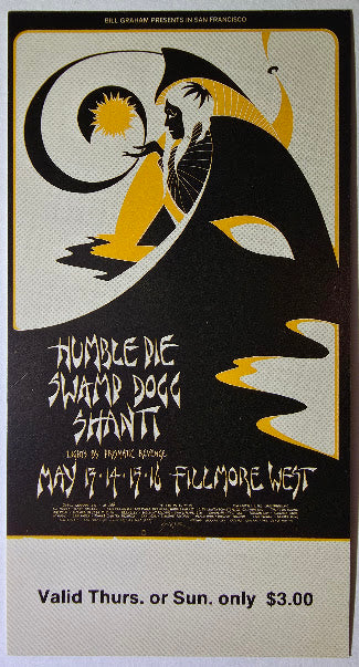 Vintage Ticket Bundle - 2 Night Run - Humble Pie, Swamp Dogg, Shanti West by David Singer - May 13-16, 1971 - The Fillmore