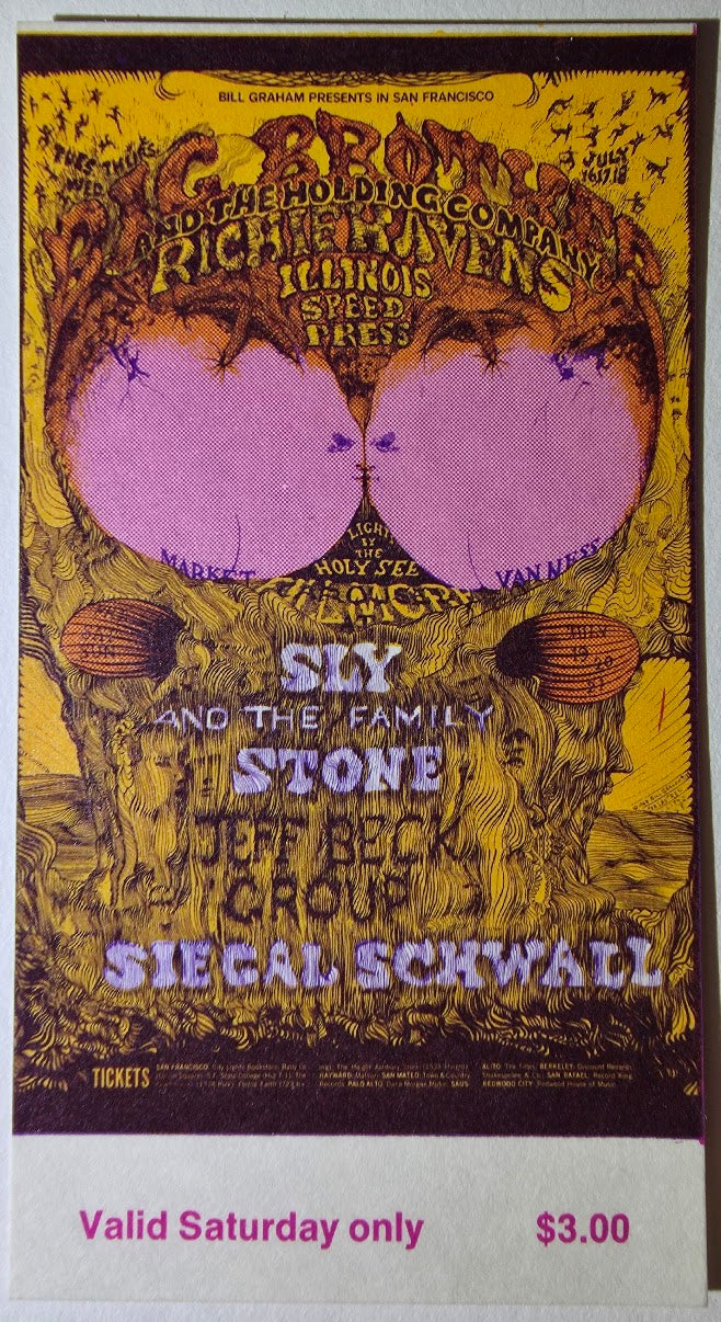 Vintage Ticket Bundle - 4 Night Run - Big Brother & The Holding Co, Richie Havens, Sly & The Family Stone, Jeff Beck West by Lee Conklin - July 16-19, 1968 - The Fillmore