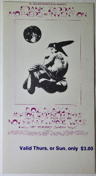 Vintage Ticket Bundle - 3 Night Run - Frank Zappa, Mothers Of Invention, Boz Scaggs West by David Singer - November 5 -8, 1970 - The Fillmore